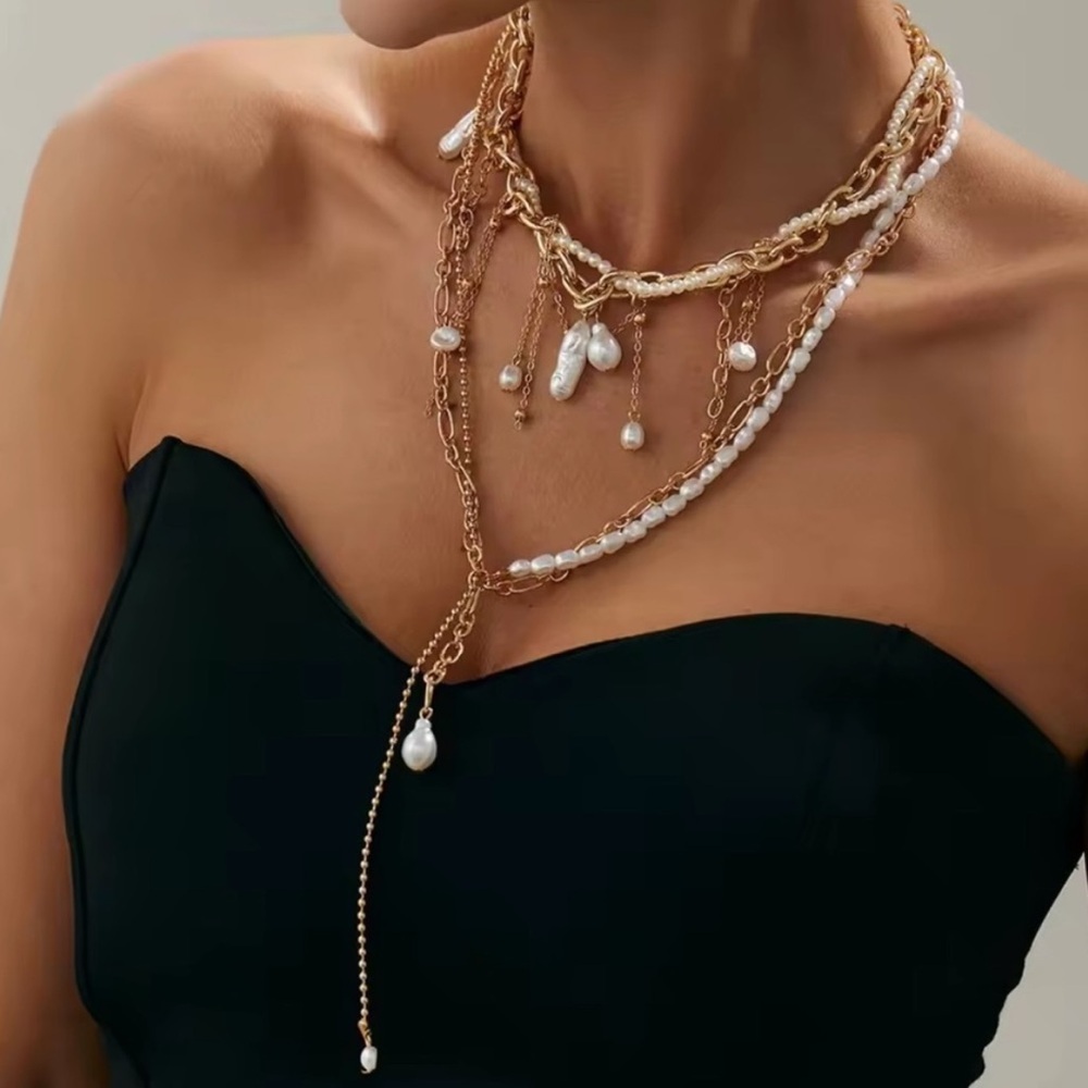 Opulent Pearl Layered Gold Necklace